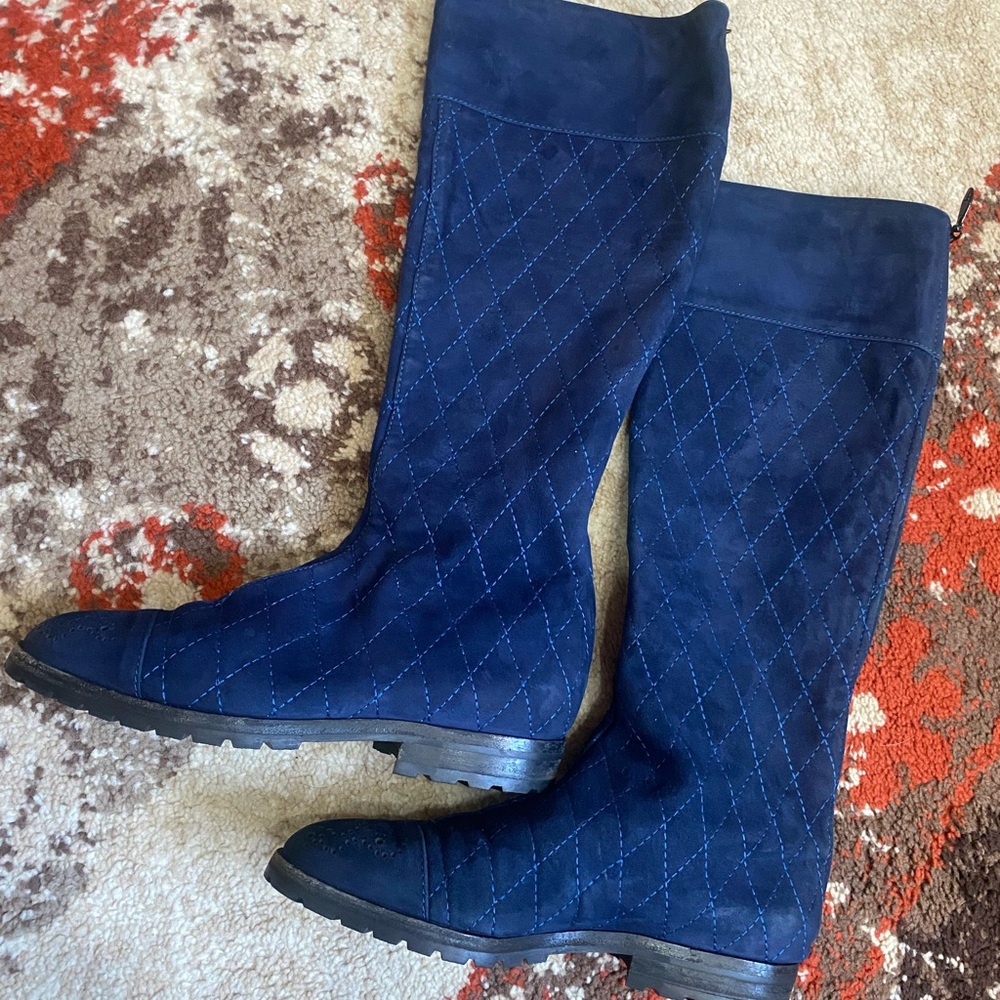 Versace Navy Quilted Over the Knee Boots